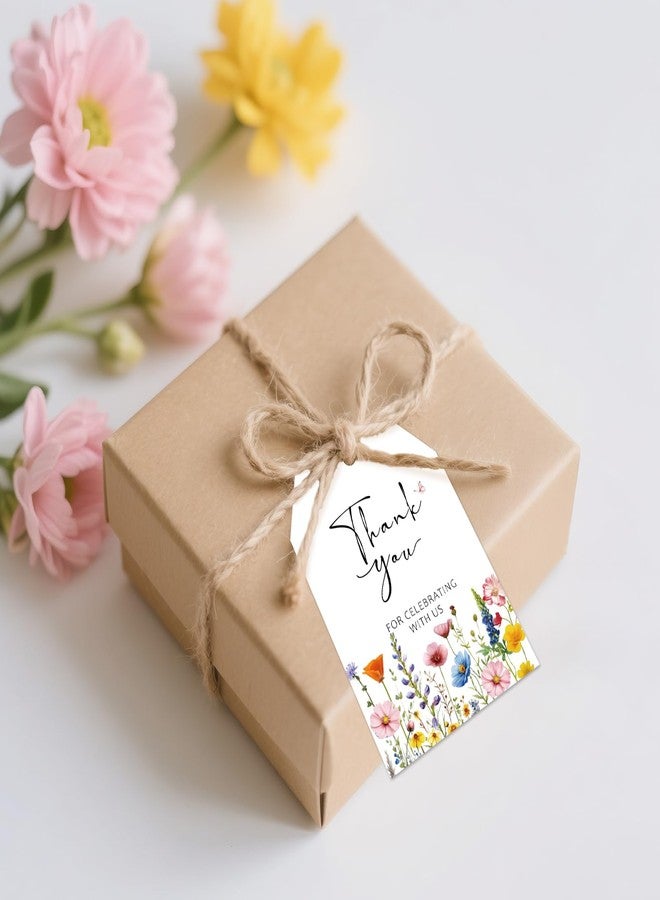 جيجاكرافت بطاقات شكر من jijAcraft بتصميم زهور برية - 50 بطاقة هدايا لحفلات الزهور مع خيط، مقاس 3.3 × 2.1 بوصة، بطاقة ورقية بيضاء كبيرة للتعليق، شكرًا لمشاركتكم فرحتنا، مناسبة لحفلات الزفاف، وحفلات استقبال المولود، وأعياد الميلاد - Image 4